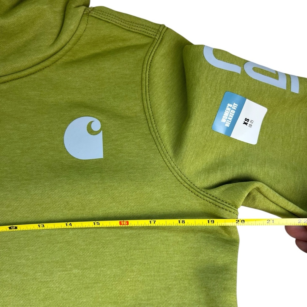 Carhartt NEW Relaxed Fit Midweight Logo Sleeve Green Womens Hoodie Size XS (0-2) - Picture 3 of 7